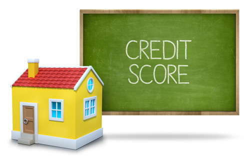 Credit score text, blackboard, 3d house, How to get a loan with bad credit