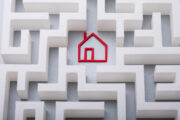 red house symbol in center of maze, exit