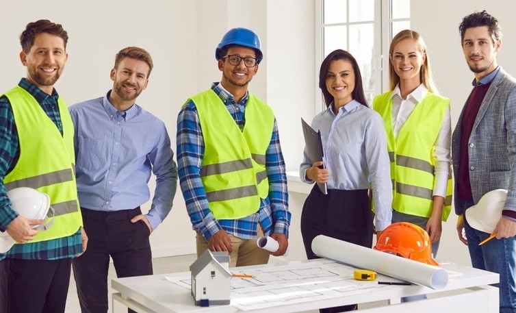 team of real estate professionals on building site